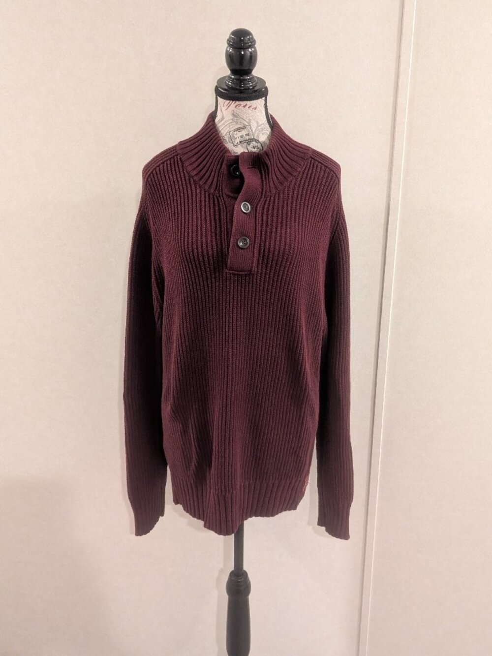 American Eagle Men's Henley Sweater XXL 100% Cotton Burgundy Maroon Ribbed